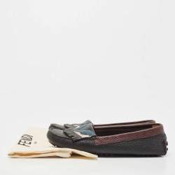 Pre Owned Fendi Black/Burgundy Leather Monster Eye Loafers Size 40
