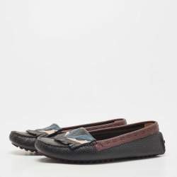 Pre Owned Fendi Black/Burgundy Leather Monster Eye Loafers Size 40