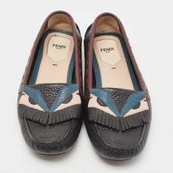 Pre Owned Fendi Black/Burgundy Leather Monster Eye Loafers Size 40