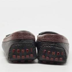 Pre Owned Fendi Black/Burgundy Leather Monster Eye Loafers Size 40