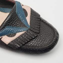 Pre Owned Fendi Black/Burgundy Leather Monster Eye Loafers Size 40