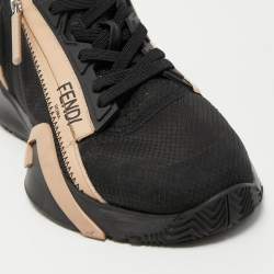 Pre Owned Fendi Black/Peach Suede and Nylon Flow Low Top Sneakers Size 39