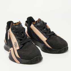 Pre Owned Fendi Black/Peach Suede and Nylon Flow Low Top Sneakers Size 39