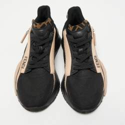 Pre Owned Fendi Black/Peach Suede and Nylon Flow Low Top Sneakers Size 39
