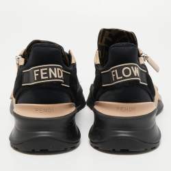 Pre Owned Fendi Black/Peach Suede and Nylon Flow Low Top Sneakers Size 39
