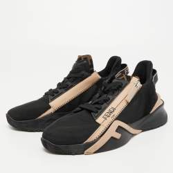 Pre Owned Fendi Black/Peach Suede and Nylon Flow Low Top Sneakers Size 39