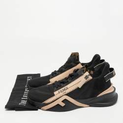 Pre Owned Fendi Black/Peach Suede and Nylon Flow Low Top Sneakers Size 39