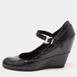 Fendi Two Tone Textured Leather Mary Jane Wedge Pumps Size 39