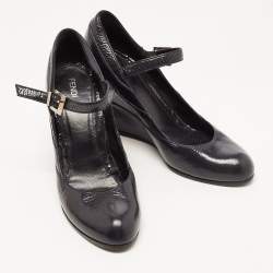 Fendi Two Tone Textured Leather Mary Jane Wedge Pumps Size 39