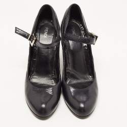 Fendi Two Tone Textured Leather Mary Jane Wedge Pumps Size 39