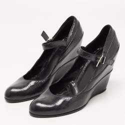 Fendi Two Tone Textured Leather Mary Jane Wedge Pumps Size 39