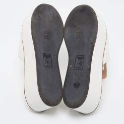 Pre Owned Fendi White Leather Logo Detail Platform Mules Size 40