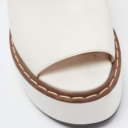 Pre Owned Fendi White Leather Logo Detail Platform Mules Size 40
