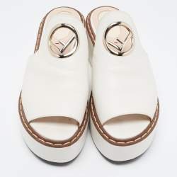 Pre Owned Fendi White Leather Logo Detail Platform Mules Size 40
