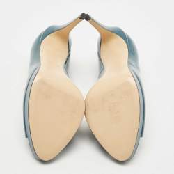 Pre Owned Fendi Teal Patent Leather FF Heels Peep Toe Platform Pumps Size 39