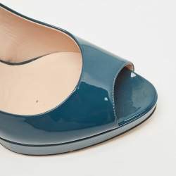 Pre Owned Fendi Teal Patent Leather FF Heels Peep Toe Platform Pumps Size 39