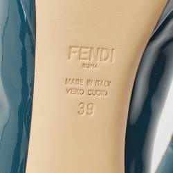 Pre Owned Fendi Teal Patent Leather FF Heels Peep Toe Platform Pumps Size 39
