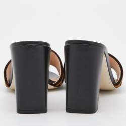 Pre Owned Fendi Brown Zucca Velvet Block Heel Slide Sandals Size 41.5