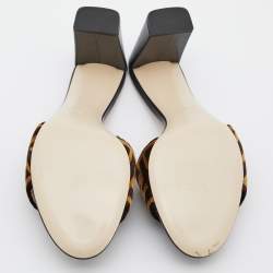 Pre Owned Fendi Brown Zucca Velvet Block Heel Slide Sandals Size 41.5