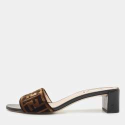 Fendi Two Tone Zucca Velvet Slide Sandals Size 39