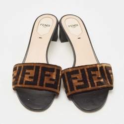 Fendi Two Tone Zucca Velvet Slide Sandals Size 39