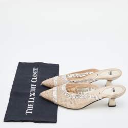 Pre Owned Fendi Pink Mesh Crystal Embellished Colibrì Pointed Toe Mules Size 38.5