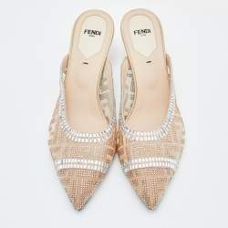Pre Owned Fendi Pink Mesh Crystal Embellished Colibrì Pointed Toe Mules Size 38.5