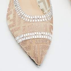 Pre Owned Fendi Pink Mesh Crystal Embellished Colibrì Pointed Toe Mules Size 38.5