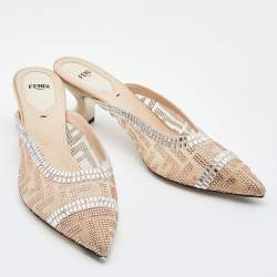 Pre Owned Fendi Pink Mesh Crystal Embellished Colibrì Pointed Toe Mules Size 38.5