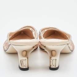 Pre Owned Fendi Pink Mesh Crystal Embellished Colibrì Pointed Toe Mules Size 38.5