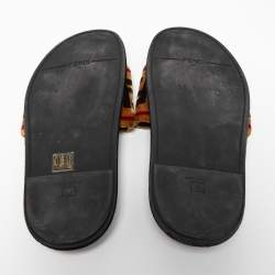 Pre Owned Fendi Tricolor Zucca Velvet Flat Slides Size 39