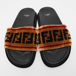 Pre Owned Fendi Tricolor Zucca Velvet Flat Slides Size 39