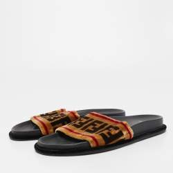 Pre Owned Fendi Tricolor Zucca Velvet Flat Slides Size 39