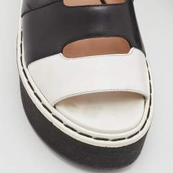 Fendi Black/White Leather Wedge Platform Slide Sandals Size 36