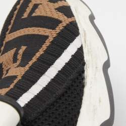 Pre Owned Fendi Black/Brown Zucca Knit Fabric Rockoko Low Top Sneakers Size 39