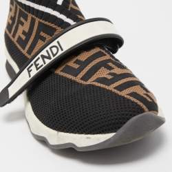 Pre Owned Fendi Black/Brown Zucca Knit Fabric Rockoko Low Top Sneakers Size 39