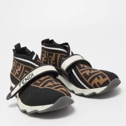 Pre Owned Fendi Black/Brown Zucca Knit Fabric Rockoko Low Top Sneakers Size 39