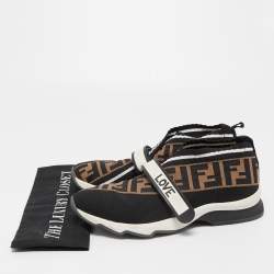 Pre Owned Fendi Black/Brown Zucca Knit Fabric Rockoko Low Top Sneakers Size 39
