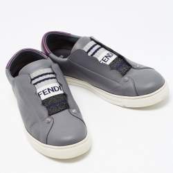 مملوكة مسبقًا Fendi Grey Leather Rockoko Slip On Sneakers Size 39