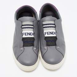 مملوكة مسبقًا Fendi Grey Leather Rockoko Slip On Sneakers Size 39