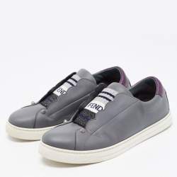 مملوكة مسبقًا Fendi Grey Leather Rockoko Slip On Sneakers Size 39