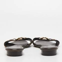 Pre Owned Fendi Brown Zucca Canvas Logo Buckle Flat Slides Size 41