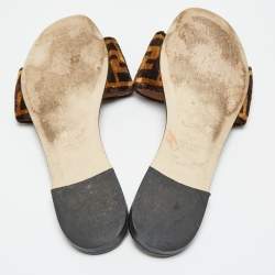 Pre Owned Fendi Black/Brown Zucca Velvet Slide Flats Size 37