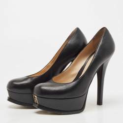 Pre Owned Fendi Black Leather Fendista Platform Pumps Size 36