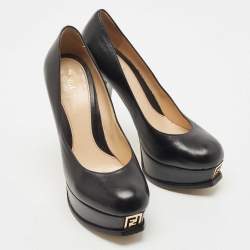 Pre Owned Fendi Black Leather Fendista Platform Pumps Size 36