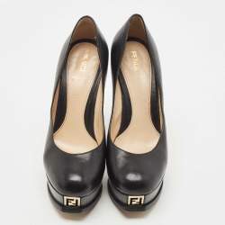Pre Owned Fendi Black Leather Fendista Platform Pumps Size 36