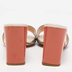 Pre Owned Fendi Tri Color Patent Leather Slide Sandals Size 37.5