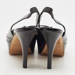 مملوكة مسبقًا Fendi Black Leather Bow  Peep Toe  Platform Slingback  Pumps Size 41