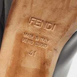 مملوكة مسبقًا Fendi Black Leather Bow  Peep Toe  Platform Slingback  Pumps Size 41