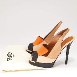 Pre Owned Fendi Multicolor Leather Color Block Peep Toe Slingback Sandals Size 37